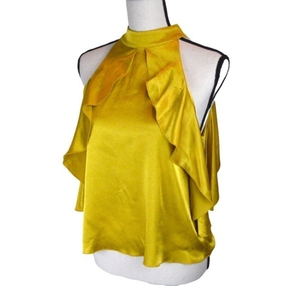 NWT Ella Moss Bianka Cold-Shoulder Ruffle Top, Gold Shimmer, Size Small